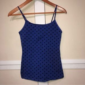 #1103 Ambience, apparel blue with black polkadotted adjustable strap tank  Med